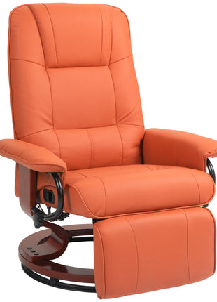 Faux Leather Recliner Chair, Swivel Recliner with Footrest, Armrest and Wood Base for Living Room, Orange