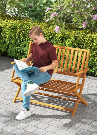 2-Person Foldable Wood Outdoor Bench with Backrest and Armrests for Garden, Porch, Park, Balcony, Teak