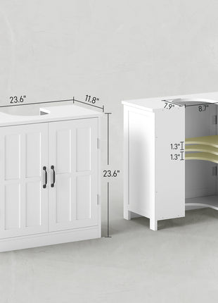 Pedestal Sink Storage Cabinet, Under Sink Cabinet with 2 Doors and Adjustable Shelf, Bathroom Vanity with U-Shape Cut-Out, White