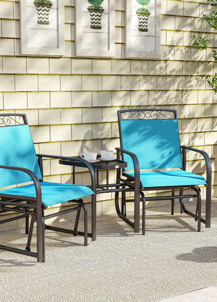 Outdoor Glider Chairs with Coffee Table, Patio 2-Seat Rocking Chair Swing with Breathable Sling for Backyard, Blue