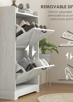 Slim Shoe Storage Cabinet, Farmhouse Shoe Cabinet with 2 Flip Drawers, Adjustable Shelves for 8 Pairs, Distressed White