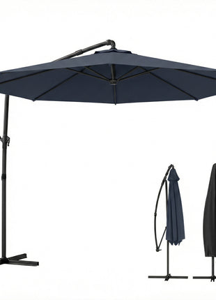 10 ft Offset Patio Umbrella with Cover, Hanging Cantilever Umbrella with 360° Rotation, Crank Handle, Tilt, Navy Blue