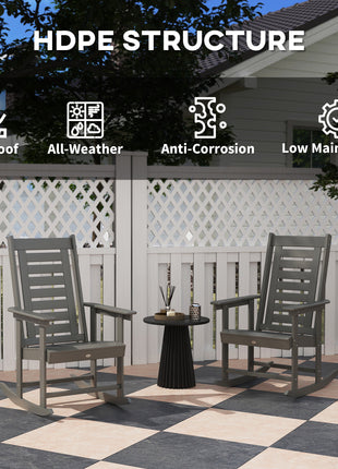 2 Pieces Outdoor Rocking Chairs, HDPE Patio Rockers with 28" High Back, Wide Armrests for Porch Backyard, Dark Gray