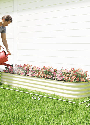 7.9' x 2' x 1' Galvanized Raised Garden Bed Kit, Metal Planter Box with Safety Edging, Cream