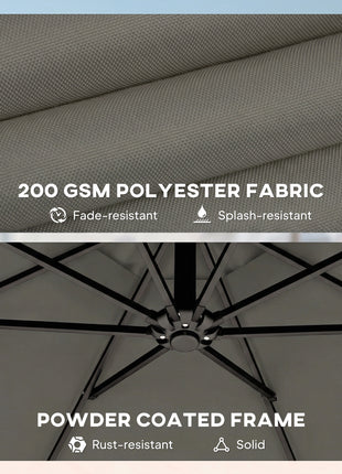 10 ft Offset Patio Umbrella with Cover, Hanging Cantilever Umbrella with 360° Rotation, Crank Handle, Tilt, Gray