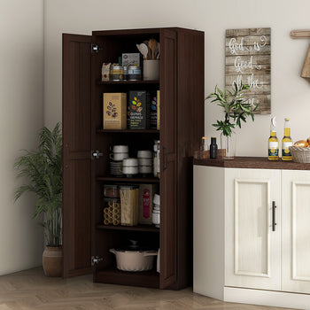 63" 2-Door Kitchen Pantry, Freestanding Cabinet with 2 Adjustable Shelves for Dining Room, Cinnamon Cherry Wood Grain