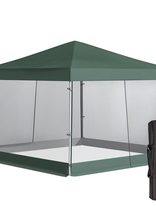 Slant Leg Pop Up Canopy Tent with Netting and Carry Bag, Instant Sun Shelter, Tents for Parties, Height Adjustable, for Outdoor, Garden, Patio, (11.5'x11.5' Base / 10'x10' Top), Green