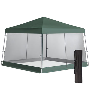 Slant Leg Pop Up Canopy Tent with Netting and Carry Bag, Instant Sun Shelter, Tents for Parties, Height Adjustable, for Outdoor, Garden, Patio, (11.5'x11.5' Base / 10'x10' Top), Green