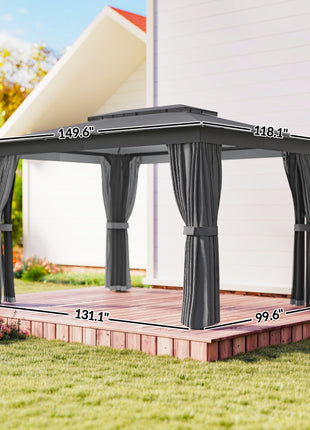 10' x 12' Outdoor Patio Gazebo, Soft Top Gazebo Canopy Shelter with Curtains, Netting, Steel Frame, Hooks, Dark Gray