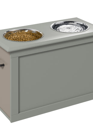 Raised Pet Feeding Storage Station with 2 Stainless Steel Bowls Base for Large Dogs and Other Large Pets, Gray