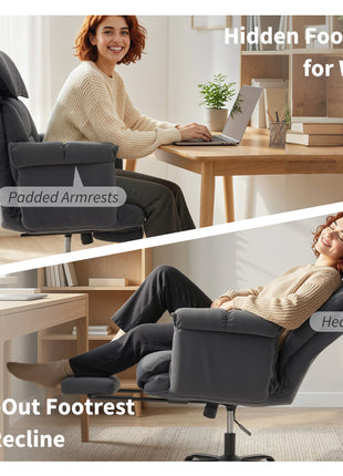 High Back Office Chair, Reclining Desk Chair with Footrest, High Resilience Foam, Rolling Wheels, Dark Gray