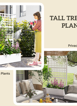 Galvanized Raised Garden Bed Planter Box with Trellis for Climbing Plants, Vegetable, Vines, 43" x 16" x 70", White