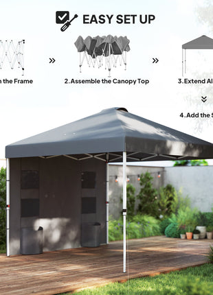 10' x 10' Pop Up Canopy Tent w/ Sidewall, UPF50+ Height Adjustable Instant Sun Shelter w/ Storage Pockets, Dark Gray