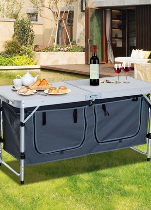 47" Portable Camping Table Aluminum Picnic Folding Camping Table with Carrying Handle and Storage Organizer
