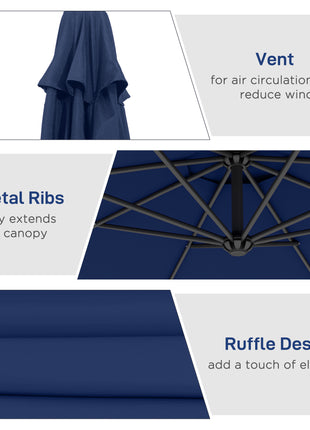 10' Cantilever Tilt Offset Patio Umbrella w/ UV & Water Safe Material & Cross Base (Weight Not Included), Navy Blue