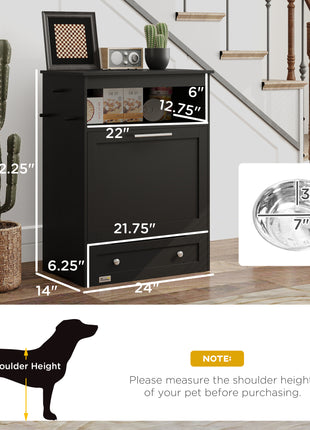 Pet Feeder Station Storage Cabinet, Dog Food Storage Container with Dog Raised Bowls, Watering Supplies, Black