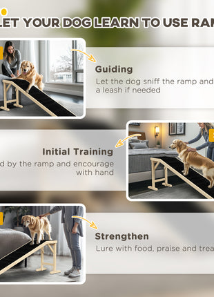 Dog Ramp for Bed, Pet Ramp for Dogs with Non-Slip Carpet and Top Platform, 74" x 16" x 25", Natural