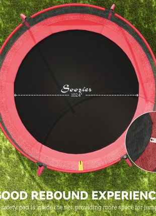 10ft Outdoor Trampoline with Net Enclosure, Curved Poles and Safety Pad, ASTM Approved, Red