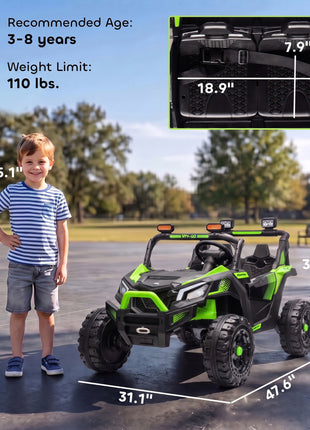 24V 2 Seater Ride On Truck Car for Big Kids with Remote Control, Dual Motors, 4-Wheel Suspension for Ages 3-8, Green