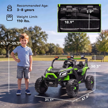 24V 2 Seater Ride On Truck Car for Big Kids with Remote Control, Dual Motors, 4-Wheel Suspension for Ages 3-8, Green