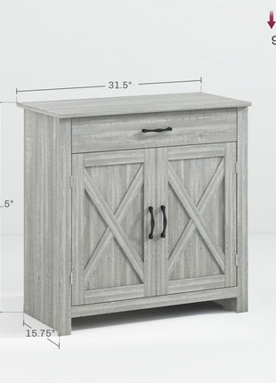 Farmhouse Sideboard Cabinet with Barn Doors Kitchen Buffet Cabinet with Drawer and Adjustable Shelf Stone Gray