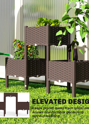 Plastic Raised Garden Bed with Legs, Self Watering Elevated Planter Boxes with Drainage Holes and Plugs, Easy Assembly