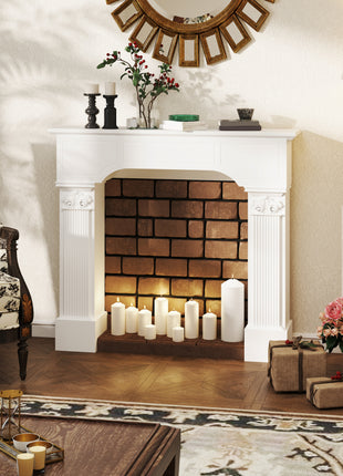 Baroque Fireplace Mantle, Freestanding Fireplace Surround for Electric Fireplaces, 43.3" W x 42.8" H, White