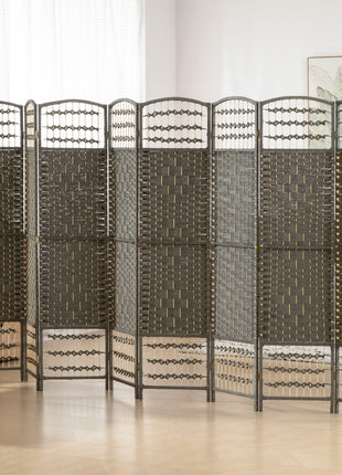 8 Panel Folding Room Divider Portable Privacy Screen Wave Fiber Room Partition for Home Office Dark Gray