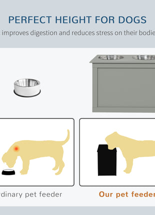 Raised Pet Feeding Storage Station with 2 Stainless Steel Bowls Base for Large Dogs and Other Large Pets, Gray