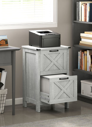 Vertical File Cabinet with 2 Drawers, Rustic Farmhouse Office Storage Cabinet for A4, Letter Size, Distressed Light Gray