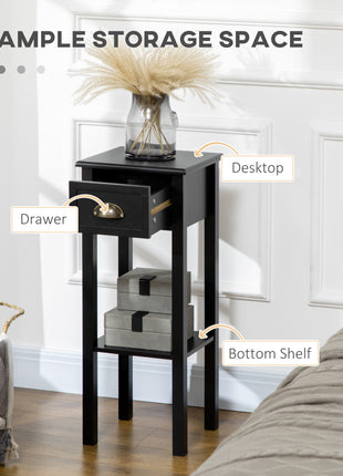 2-Tier Nightstand, Side Table with Drawer and Shelf for Living Room or Bedroom, Set of 2, Black