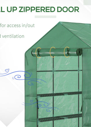 7' x 5' x 6' Walk-in Greenhouse for Outdoors with Mesh Door, 18 Shelf Hot House with Trellis, Plant Labels, UV Protective, Steel Frame for Growing Flowers, Herbs, Vegetables, Saplings, Green