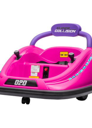 12V Kids Bumper Car Twins Motor with Parent Remote Control, Safety Belt, Lights, 360° Rotation, Pink