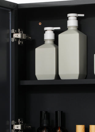 Wall-Mounted Medicine Cabinet, Bathroom Mirror Cabinet with Double Doors and Storage Shelves, Black