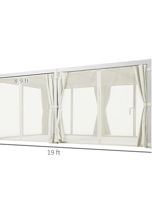 12' x 19' Aluminum Pergola with Adjustable Louvered, Outdoor Pergola with Curtains and Netting, Cream White