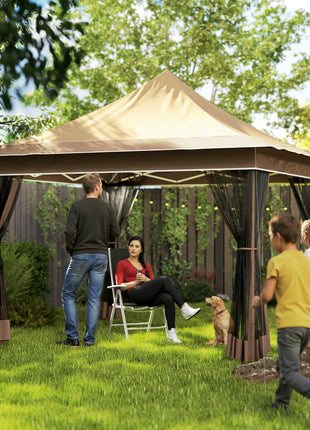 12 x 12 ft. Canopy Tent with Mesh Netting, UPF50+ Pop Up Tent with Carry Bag for Garden, Patio, Beige