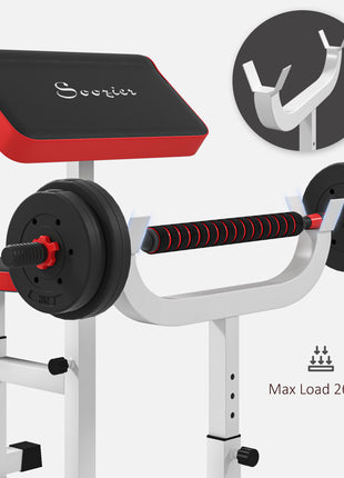 265 LBS Preacher Curl Bench for Strength Training, Adjustable Seated Arm Isolated Barbell Dumbbell Bicep Station, White