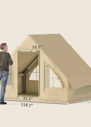 Inflatable Camping Tent with Hand Pump, 4 Season Blow Up Tent, Waterproof and Windproof with Mesh Windows and Doors