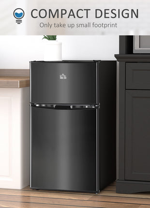 3.2 Cu.Ft Mini Fridge with Freezer, Compact Refrigerator with Adjustable Thermostat, Shelf and Double Reversible Door for Bedroom, Dorm, Home Office, Energy Efficient, Black