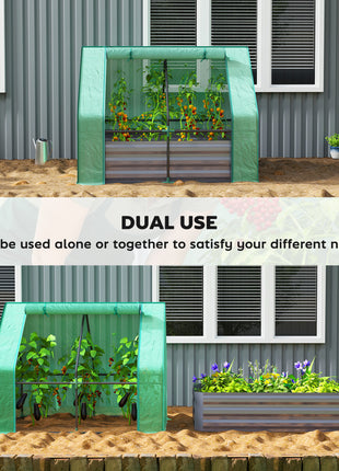 4 x 3 x 3ft Raised Garden Bed with Mini Greenhouse, Galvanized Raised Garden Bed with Cover, Green and Dark Gray