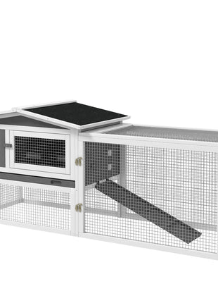 Rabbit Hutch 2-Story Bunny Cage, Guinea Pig Cage Indoor Outdoor, Small Animal House with Slide Out Tray, for Rabbits, Chickens, Ducks, 61.5" x 23" x 27", Light Gray