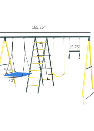 Metal Swing Set for Backyard 5 in 1 Design Holds up to 440 lbs. for Ages 3-8, Yellow