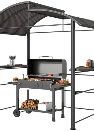 8' x 5' Outdoor Grill Gazebo Canopy Shelter with Vented PC Roof, Side Shleves