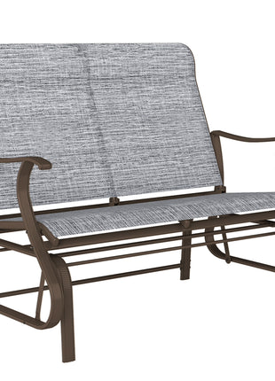 2-Person Outdoor Glider Bench，Patio Glider Loveseat Chair with Powder Coated Steel Frame，2 Seats Porch Rocking Glider for Backyard, Lawn, Garden and Porch, Mixed Gray
