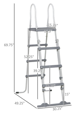 70" Above Ground Swimming Pool Ladder, A-Frame Deck Ladder, Non-slip Steps and Handrails for 48" Pool Wall Height, Gray