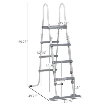 70" Above Ground Swimming Pool Ladder, A-Frame Deck Ladder, Non-slip Steps and Handrails for 48" Pool Wall Height, Gray