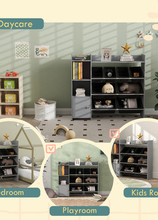 Toy Storage Organizer with 8 Bins, 2 Storage Cubbies, Shelf, Drawer, Gray
