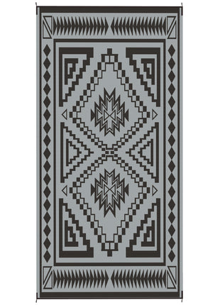 Reversible Outdoor Rug, Waterproof Plastic Straw with Carry Bag, 9' x 18', Black & Gray Square Patchwork