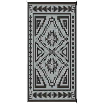 Reversible Outdoor Rug, Waterproof Plastic Straw with Carry Bag, 9' x 18', Black & Gray Square Patchwork