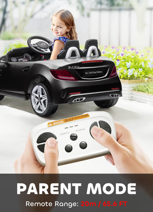 Mercedes SLC 300 Licensed Kids Electric Car with Remote Control, 12V Battery Powered Kids Ride on Car with Music, Lights, Suspension for 3-6 Years Old, Black